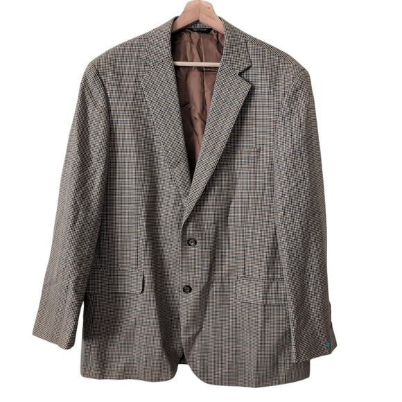 Brook Brothers Madison Blazer Jacket 43R Brown Houndstooth‎ 2-Button Coat Wool